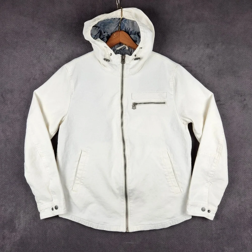 Levis Lined Reverse Twill Cotton Swing Hooded White Denim Jacket Mens Medium
